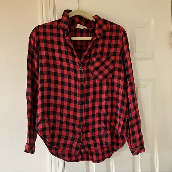cloth & stone Tops - Cloth & Stone Anthropology Red Plaid Flannel Top (M)